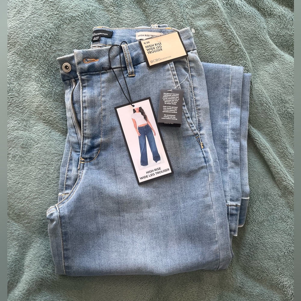 BCBGeneration Light Blue High-Rise Wide-Leg Jeans